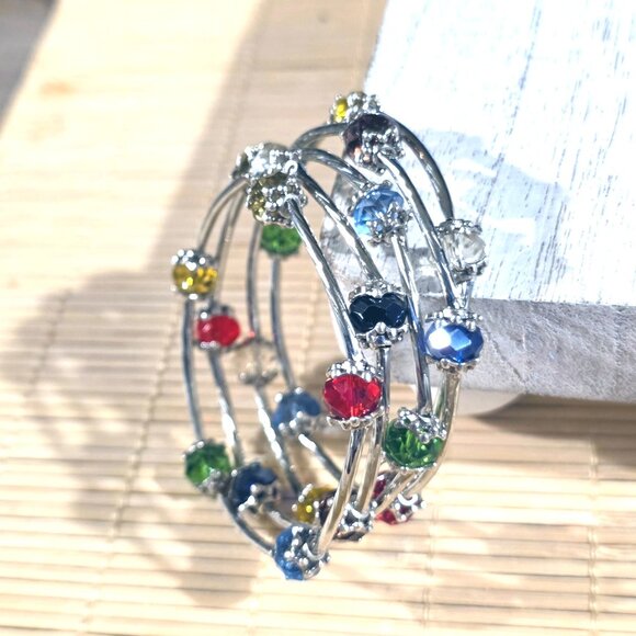 Handcrafted Crystal Wrap Bracelet With Multicolor Faceted Beads - Picture 4 of 7